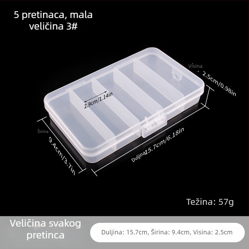 Petodjelna prozirna plastična kutija za mamce i udice za ribolov