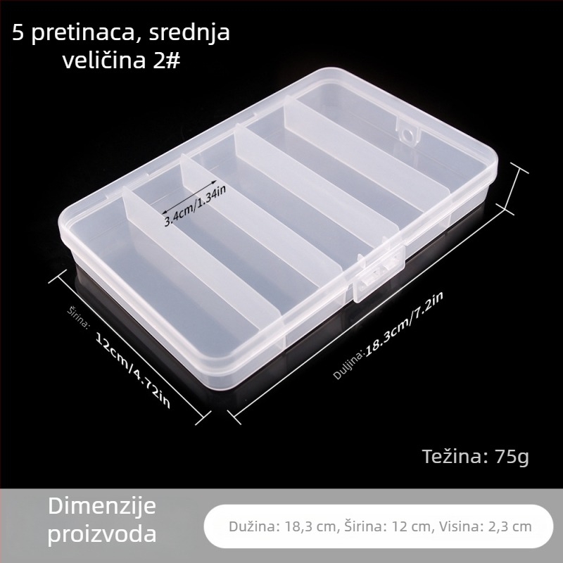 Petodjelna prozirna plastična kutija za mamce i udice za ribolov