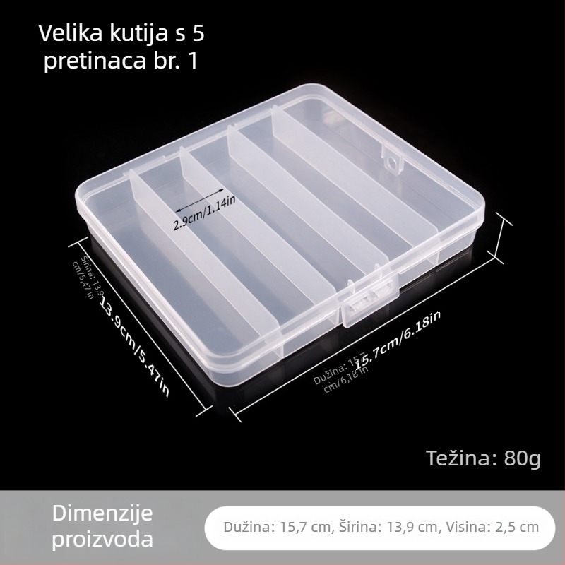 Petodjelna prozirna plastična kutija za mamce i udice za ribolov