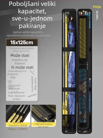 Torba za štapove s čvrstim kućištem, unaprijeđena verzija, veliki kapacitet, vodootporna i lagana.