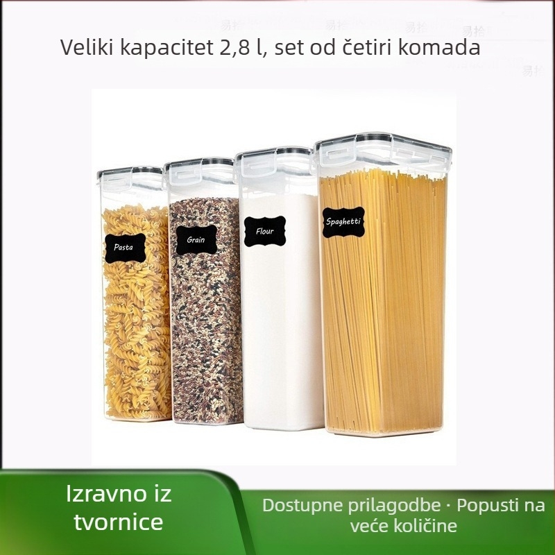 Set od četiri prozirne PP kutije za pohranu, prehrambene kvalitete, za žitarice i druge namirnice