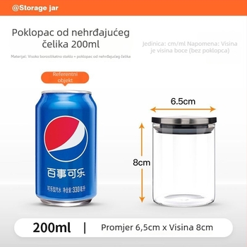 12-dijelni set staklenih posuda s čeličnim kapicama, hermetički zatvoren za skladištenje
