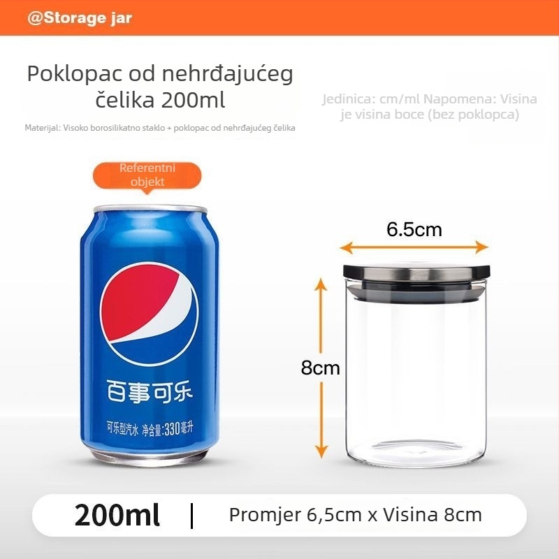 12-dijelni set staklenih posuda s čeličnim kapicama, hermetički zatvoren za skladištenje