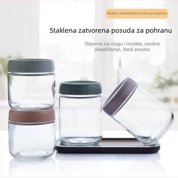 Staklena posuda s poklopcem za noćnu zobenu kašu i jogurt, cilindrični oblik, 300 ml, kuhinjsko skladištenje