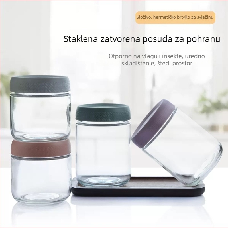Staklena posuda s poklopcem za noćnu zobenu kašu i jogurt, cilindrični oblik, 300 ml, kuhinjsko skladištenje