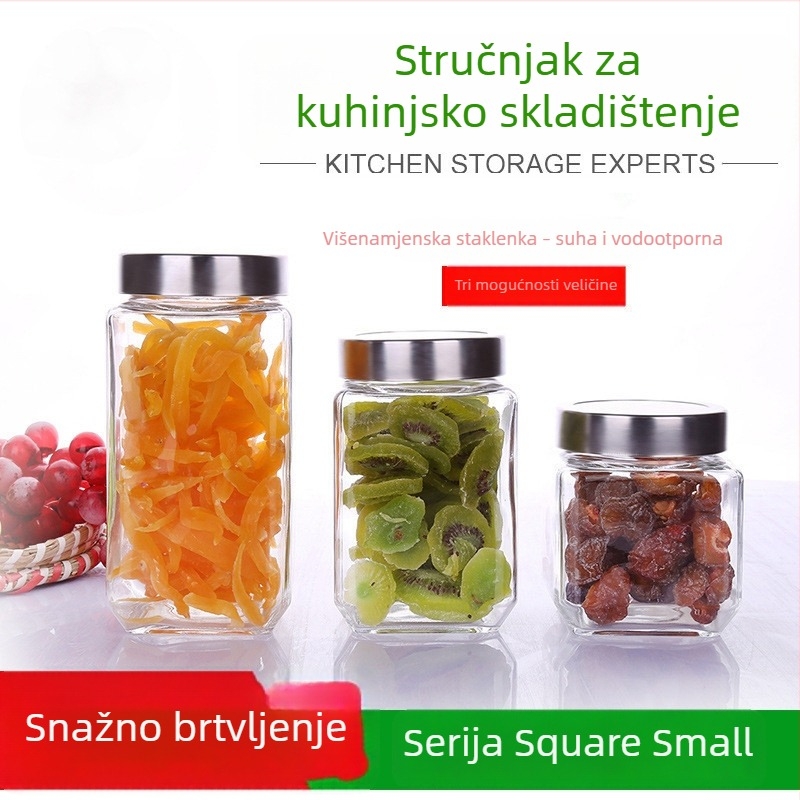 Staklena posuda za skladištenje hrane s poklopcem, velikog kapaciteta, posuda za šećer, čaj i set za skladištenje žitarica