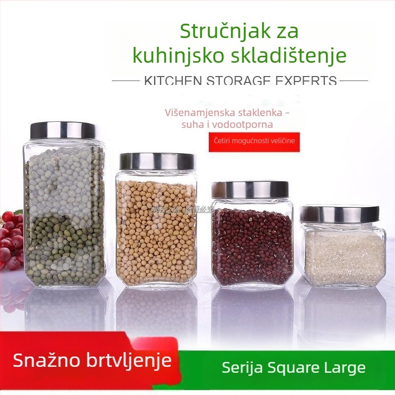 Staklena posuda za skladištenje hrane s poklopcem, velikog kapaciteta, posuda za šećer, čaj i set za skladištenje žitarica
