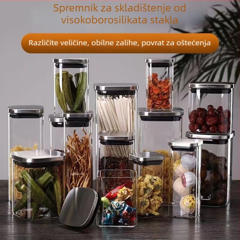 Prozirna staklena posuda za kuhinju, žitarice i začine, četvrtasta staklenka s poklopcem za brtvljenje i očuvanje svježine