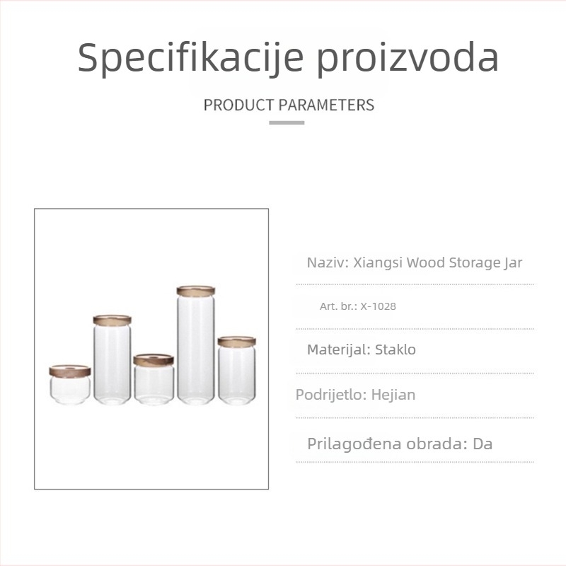 Drvena posuda od akacije s borosilikatnim staklom, zatvoreni kuhinjski spremnik za žitarice i suhe korice mandarine, bez olova