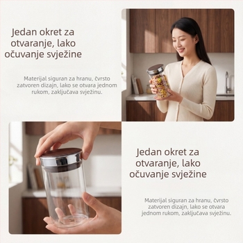 Zatvorene staklene posude od visokoborosilikatnog stakla za čaj, suho voće i grickalice