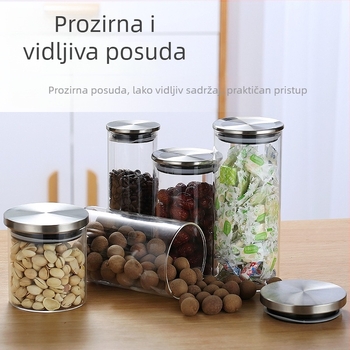 Staklena posuda s poklopcem od nehrđajućeg čelika, hermetički zatvorena posuda za kuhinjske začine, prozirna 1–2 L