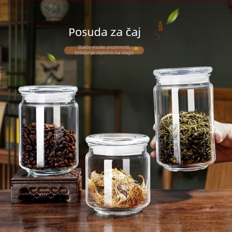 Mali stakleni posuda za čaj i žitarice, proziran spremnik za pohranu s poklopcem, visoke prehrambene kvalitete
