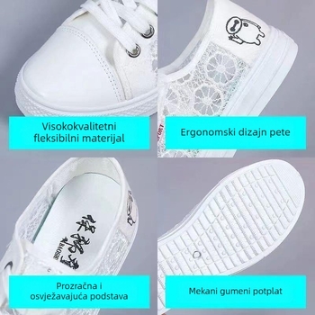 Ženske bijele mrežaste tenisice s niskim vrhom, vezanje, prozračne, za svakodnevno nošenje