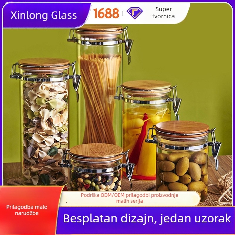 Staklena posuda s poklopom za žitarice i čaj, kuhinjsko skladištenje, prozirna, okrugla, 501-800 ml