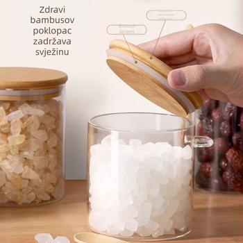 Staklena posuda za šećer sa žlicom, hermetički zatvara spremnik za kuhinju, proziran, 500 ml, 8,5 × 10 cm