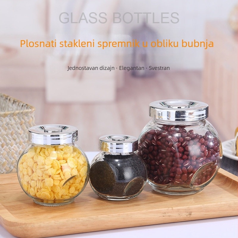 Staklena posuda s poklopcem za pohranu u kuhinji, za začine, zrnca, zvjezdasti anis i papar