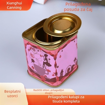 Zatvoren metalni kutija za čaj otporna na vlagu, kvadratnog oblika, mat završetak, prilagodljiv kapacitet