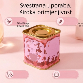 Zatvoren metalni kutija za čaj otporna na vlagu, kvadratnog oblika, mat završetak, prilagodljiv kapacitet