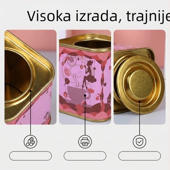 Zatvoren metalni kutija za čaj otporna na vlagu, kvadratnog oblika, mat završetak, prilagodljiv kapacitet