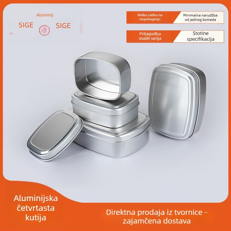 Pravokutni aluminijski spremnik za DIY aromaterapijske svijeće, zatvoren metalni prazan spremnik