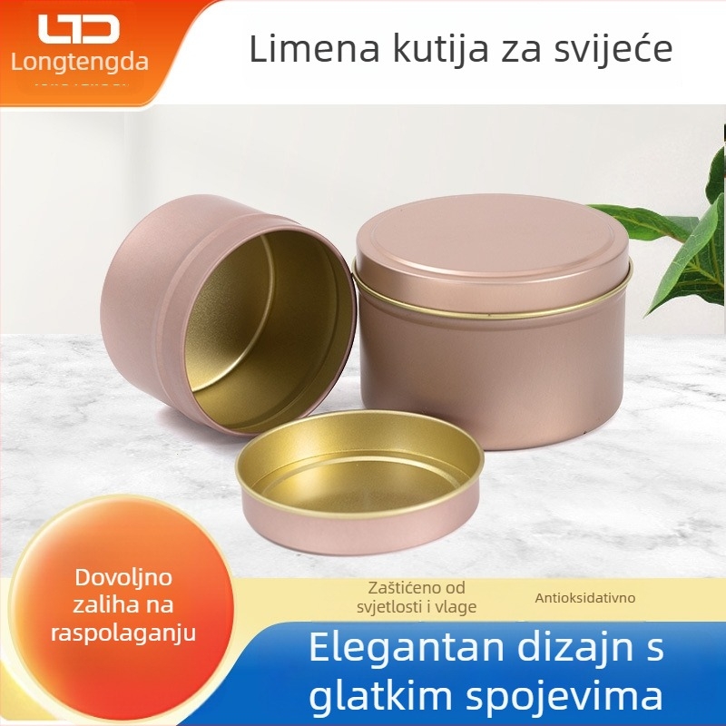 Okrugla zatvorena metalna posuda za aromatične svijeće, mat završetak, poklon kutija