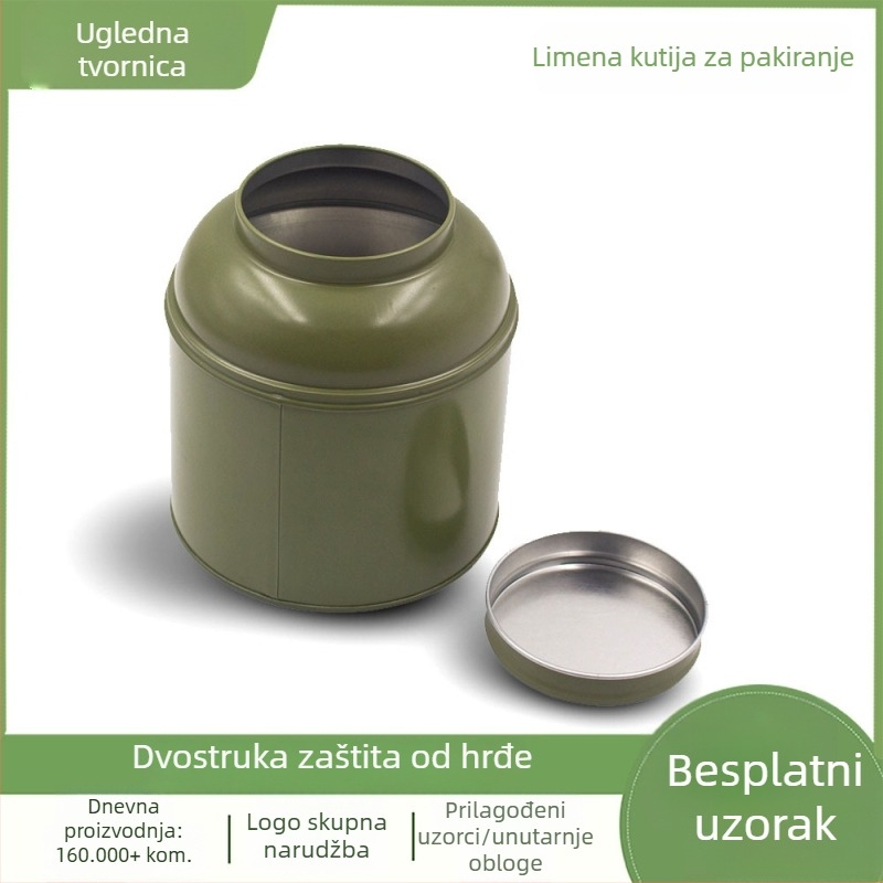 Okrugla zatvorena limenka za čaj, metalna kutija za listove čaja, retro jednobojni dizajn