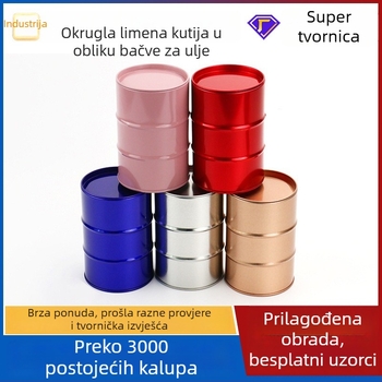 Prilagodljiva okrugla metalna kutija u obliku bačve za ulje, zatvorena metalna kutija za opću pakiranje