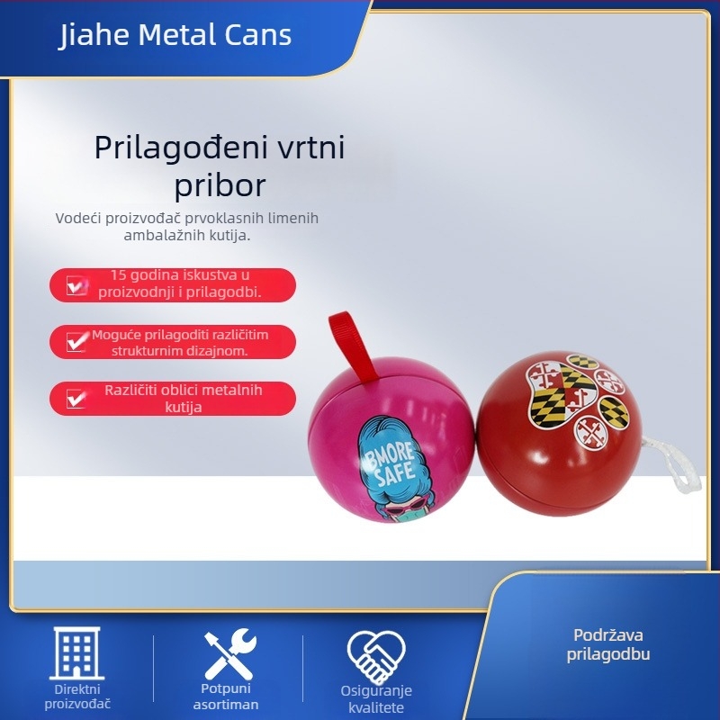 Plechna okrugla igračka kugla – metalna kutija za slatkiše, vrtna dekoracija, božićni ukras, prilagodljivo