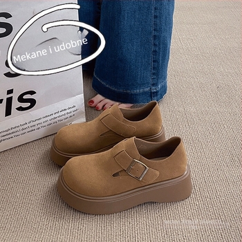 Ženske cipele u Birkenstock stilu, prava koža, jesen 2025, loafers slip-on s povećanjem visine