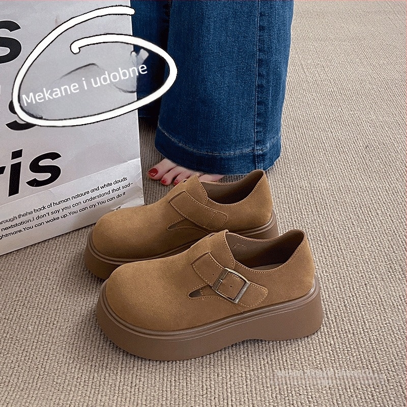 Ženske cipele u Birkenstock stilu, prava koža, jesen 2025, loafers slip-on s povećanjem visine