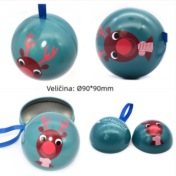 Prilagođena božićna kutija za bombone, sferna metalna posuda za bombone, okrugla božićna kutija promjera 90 mm