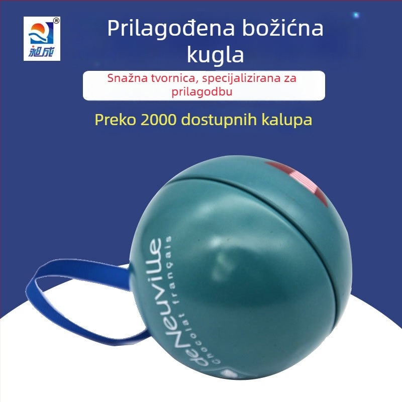 Prilagođena božićna kutija za bombone, sferna metalna posuda za bombone, okrugla božićna kutija promjera 90 mm