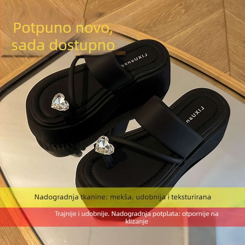 Srebrne ženske sandale za plažu s debelim potplatom i prstenom za prst, ljeto 2025