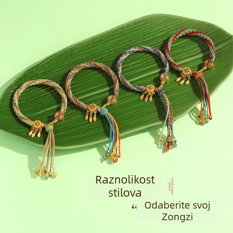 Unisex narukvica od ručno pletenog užeta s pet boja, tibetanski etnički stil