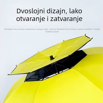 Huashi Zhanlu ribarski kišobran, dvostruko slojevita crna prevlaka, vanjski ribarski kišobran, zaštita od sunca i kiše, ojačan, velik, 2.2–2.4 m