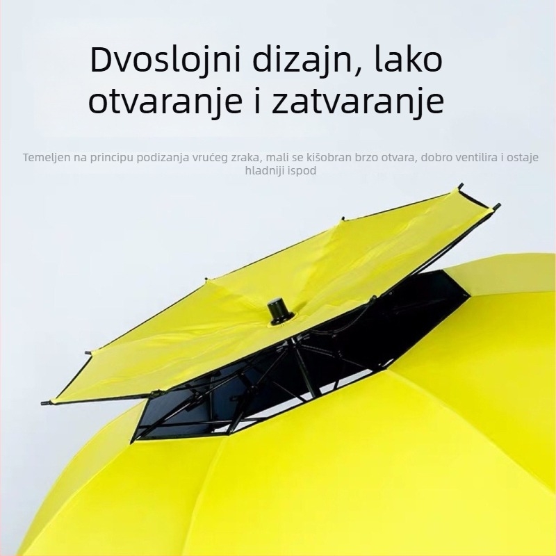 Huashi Zhanlu ribarski kišobran, dvostruko slojevita crna prevlaka, vanjski ribarski kišobran, zaštita od sunca i kiše, ojačan, velik, 2.2–2.4 m