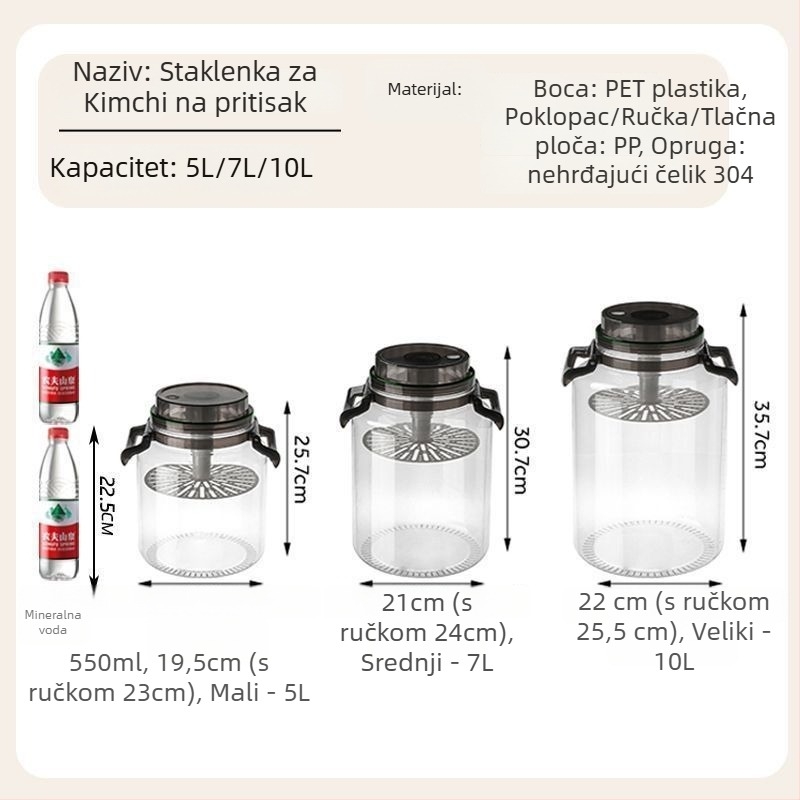 Zatvoreni plastični posuda za kiselo povrće s ručkom, prehrambene kvalitete, spremnik za pohranu