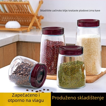 Zapečaćeni stakleni spremnik za pohranu biljnih pripravaka, zrna kave i kimchi, s poklopcem