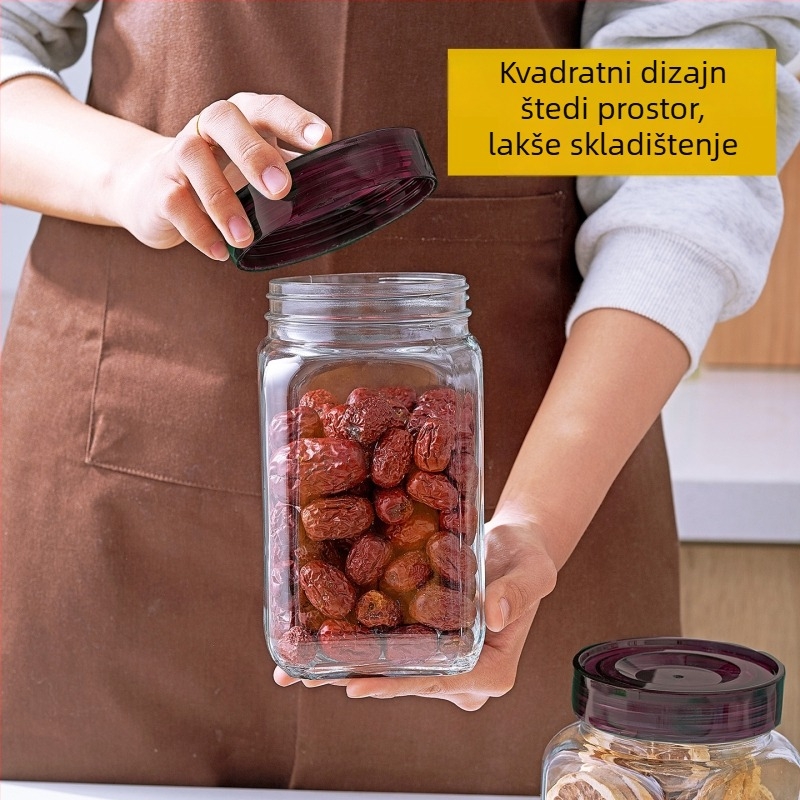Zapečaćeni stakleni spremnik za pohranu biljnih pripravaka, zrna kave i kimchi, s poklopcem