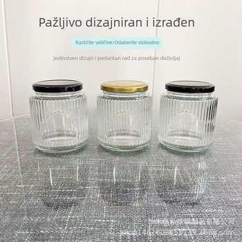 Staklena okrugla posuda za pohranu s vertikalnim prugama, 301–500 ml, zapečaćeni poklopac
