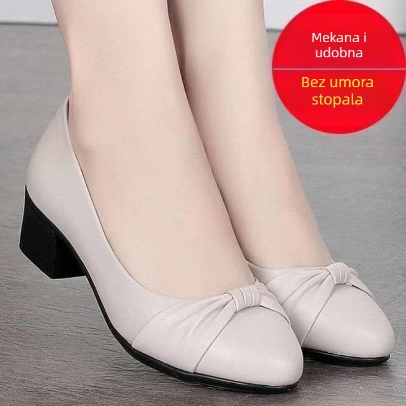 Ženske slip-on cipele s uskim otvorom, srednje visoki pet, PU koža, oštar nos, udobne