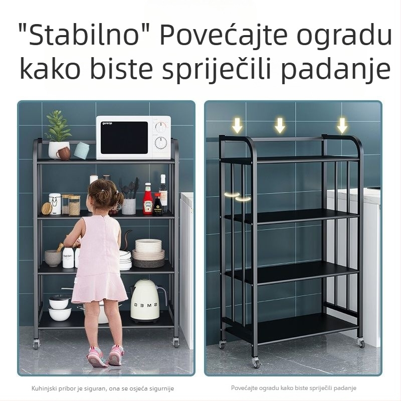 Kuhinjski regal od karbonskog čelika s tri etaže i zaobljenim kutovima