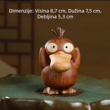 Psyduck drveni stolni ukras, intarziran od ebony i boxwood, ručno rezbareno