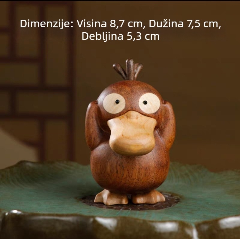 Psyduck drveni stolni ukras, intarziran od ebony i boxwood, ručno rezbareno