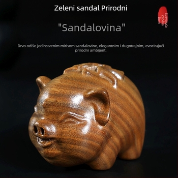 Ručno izrezbarena drvena figura praščića od prirodnog zelenog sandalovog drveta, drvena skulptura sa simbolom sreće
