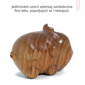 Ručno izrezbarena drvena figura praščića od prirodnog zelenog sandalovog drveta, drvena skulptura sa simbolom sreće