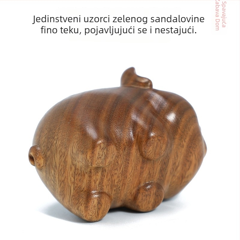 Ručno izrezbarena drvena figura praščića od prirodnog zelenog sandalovog drveta, drvena skulptura sa simbolom sreće