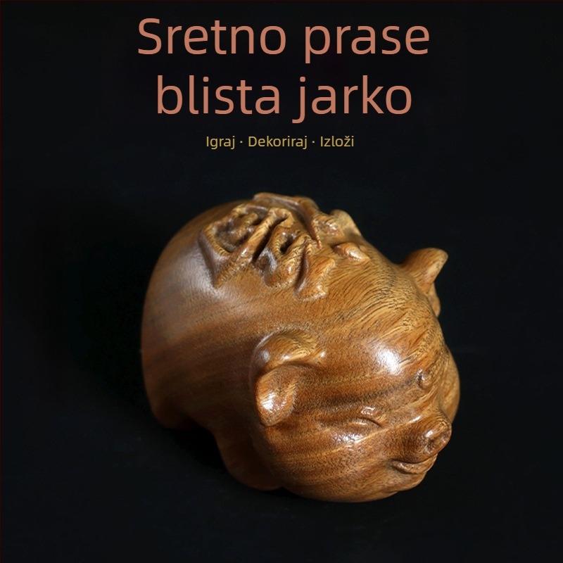 Ručno izrezbarena drvena figura praščića od prirodnog zelenog sandalovog drveta, drvena skulptura sa simbolom sreće
