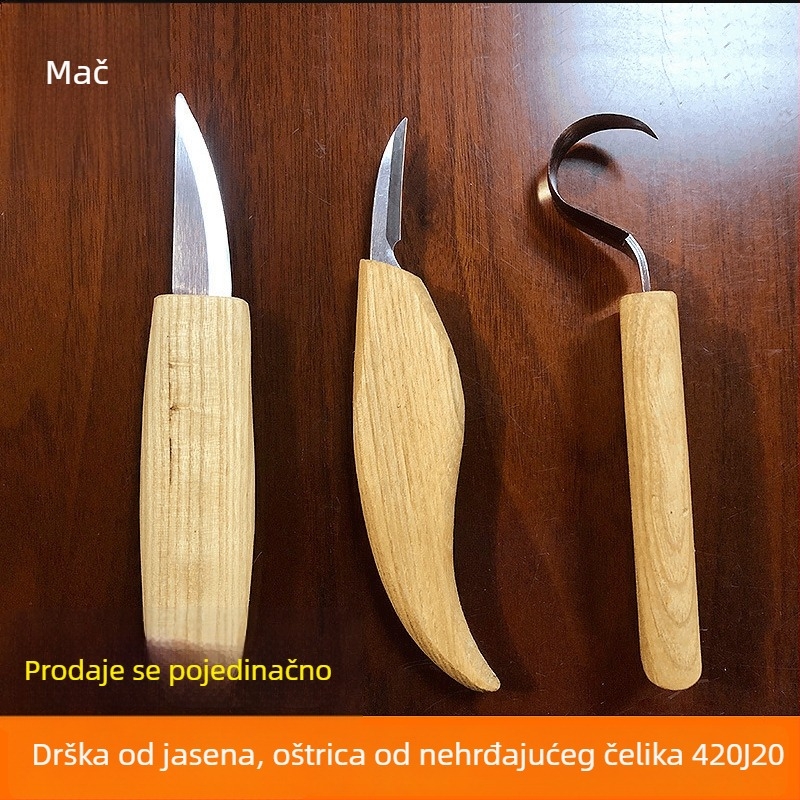 Fraxinus mandshurica set noževa za drvorez: ravne, zakrivljene, kos i mala zakrivljena repna oštrica; uključuje nož za korijensku rezbu