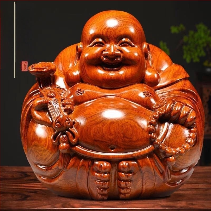 Statua Buddhe Maitreya, rezbarena od Ebenovog drveta, mali stolni ukras, dekor dnevnog boravka od masivnog drveta, nasmijani Buda s mirnom aurom